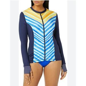 NWT 24th & Ocean Long Sleeve Zip Up Rash Guard With Zipper Blue Women's Size M